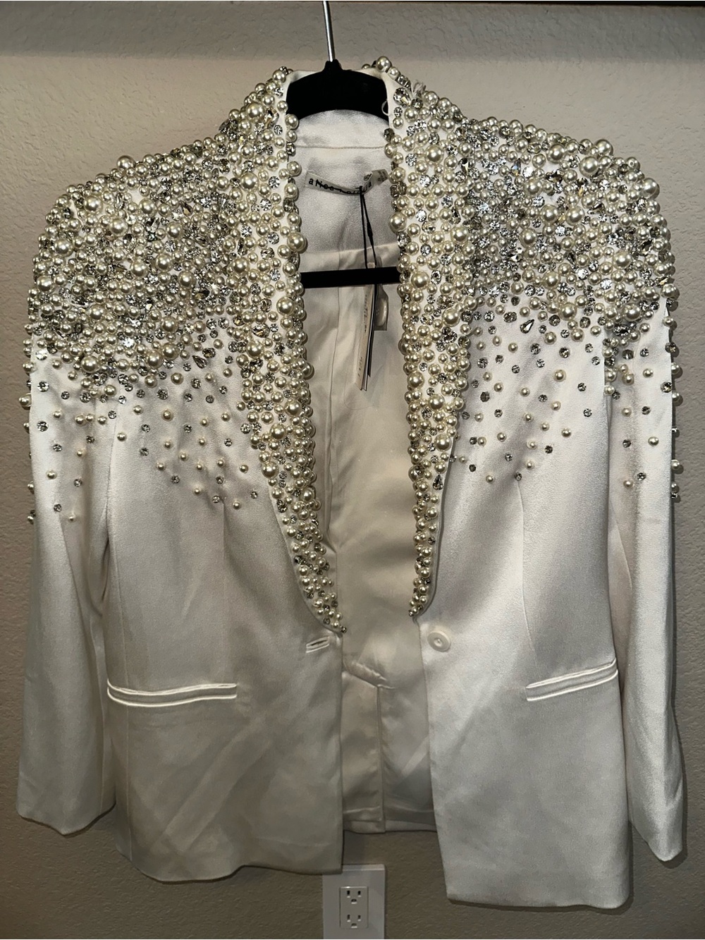 Alice + Olivia Ivory Pearl & Crystal Embellished Blazer Jacket